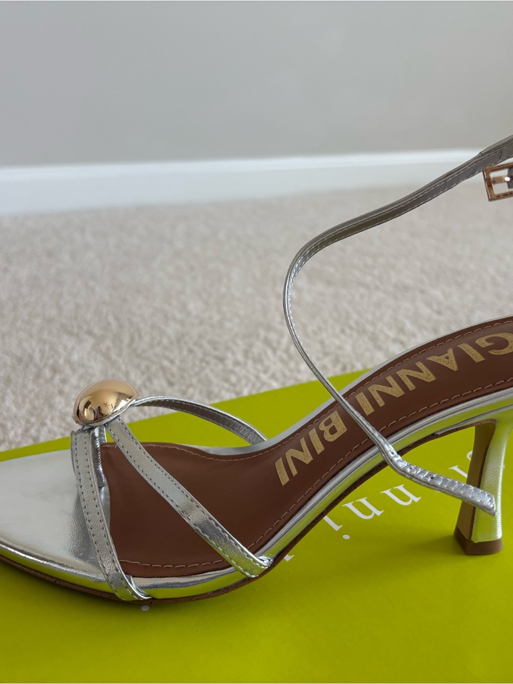 Gianni Bini Silver Metallic Strappy Heel Sandal with Gold Accent - Brand New!